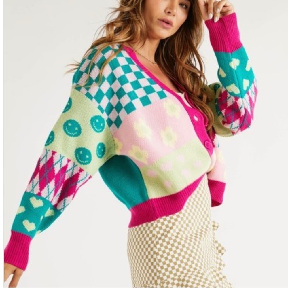 Cute Multi Print Cardigan - Picture 3 of 4